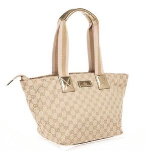 Authentic Gucci GG Medium Canvas Tote pink & gold
